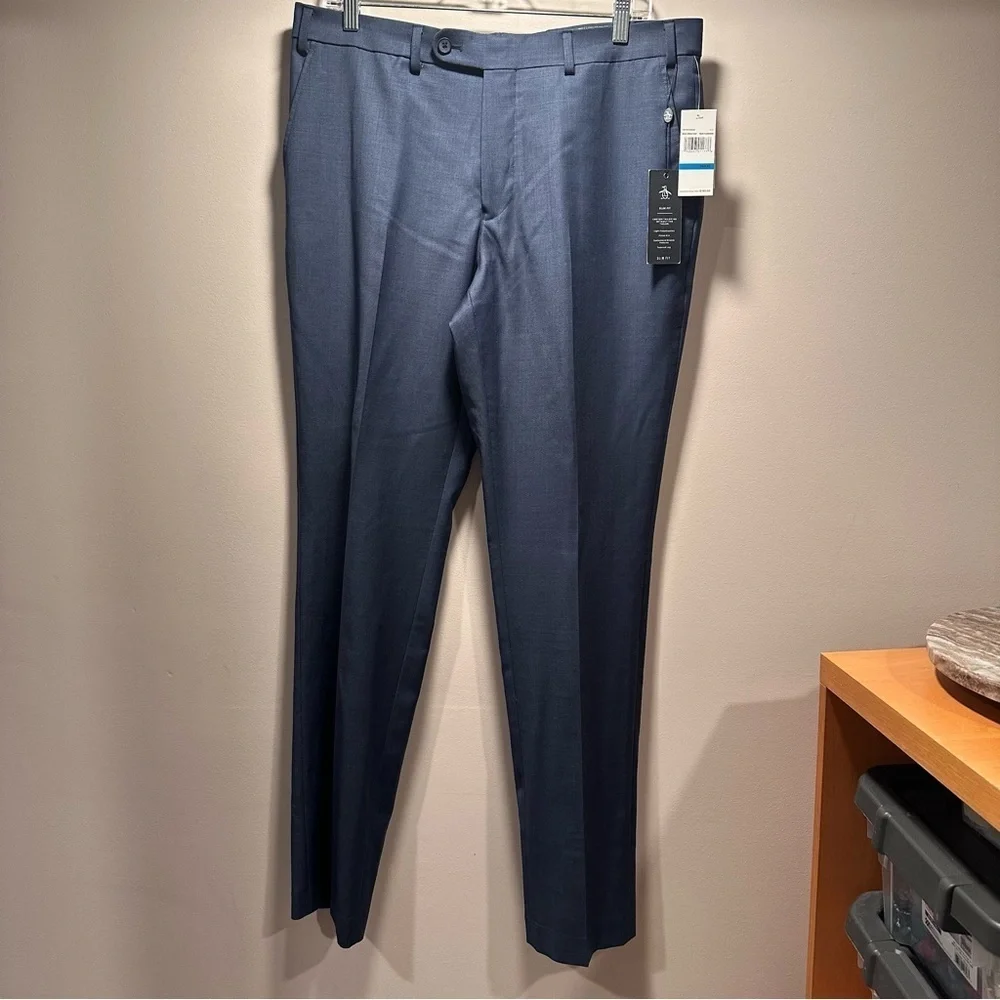 NWT Original Penguin Men’s Dress Pants Blue Shark Wool Slim Fit Stretch 36x32